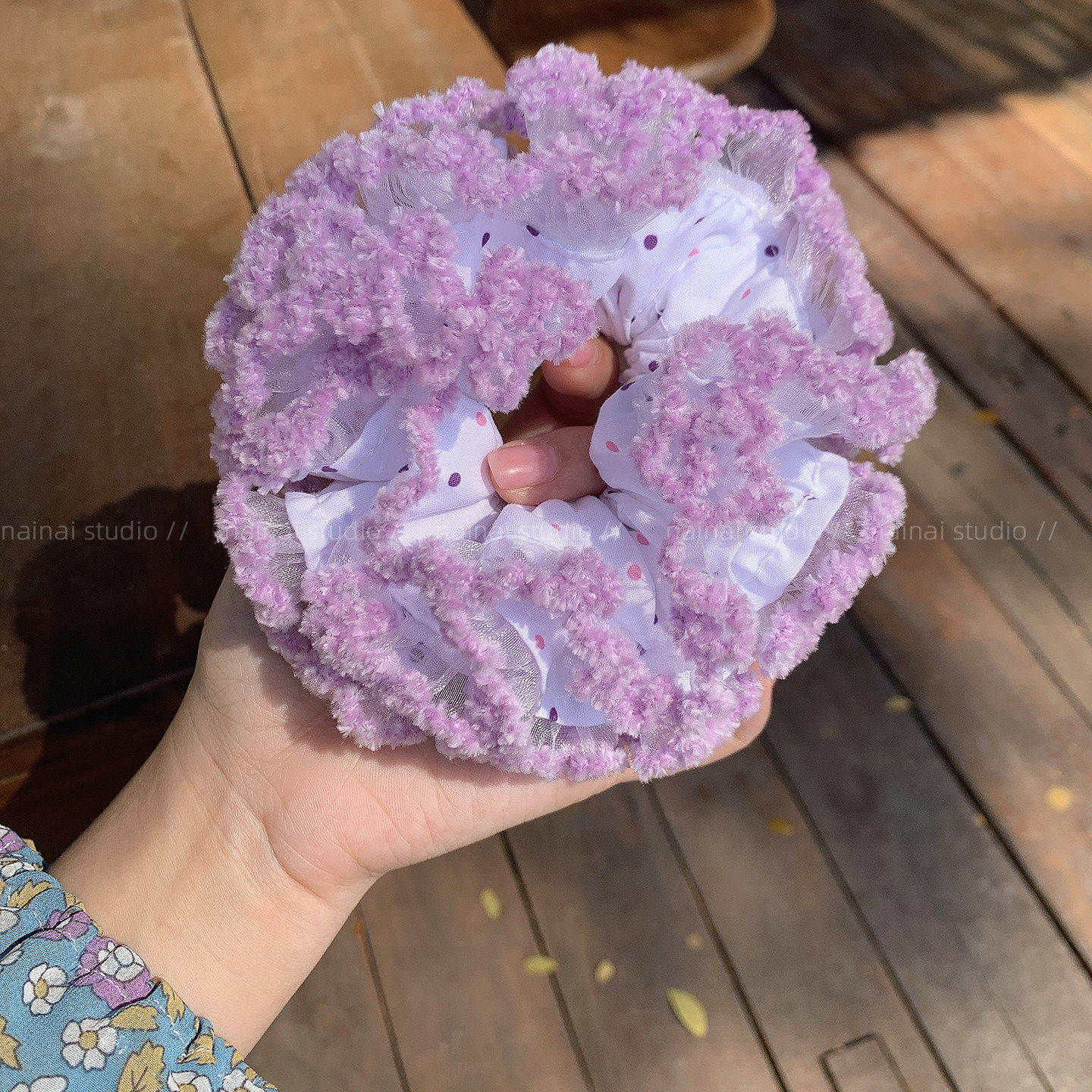 奶油紫色花边大肠发圈~蕾丝双层绣球花小花苞丸子头马尾发绳头绳