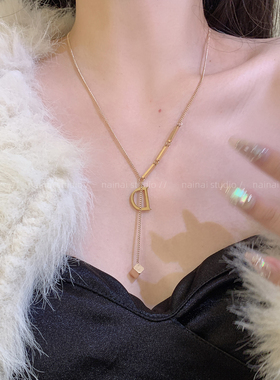 钛钢不掉色！字母D吊坠长款项链~高级感轻奢小众设计锁骨链颈链A