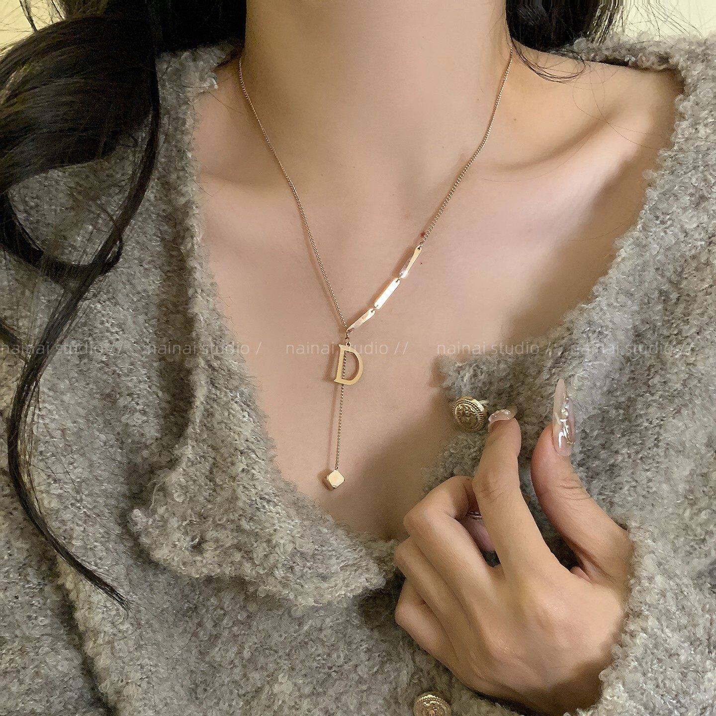 钛钢不掉色！字母D吊坠长款项链~高级感轻奢小众设计锁骨链颈链A