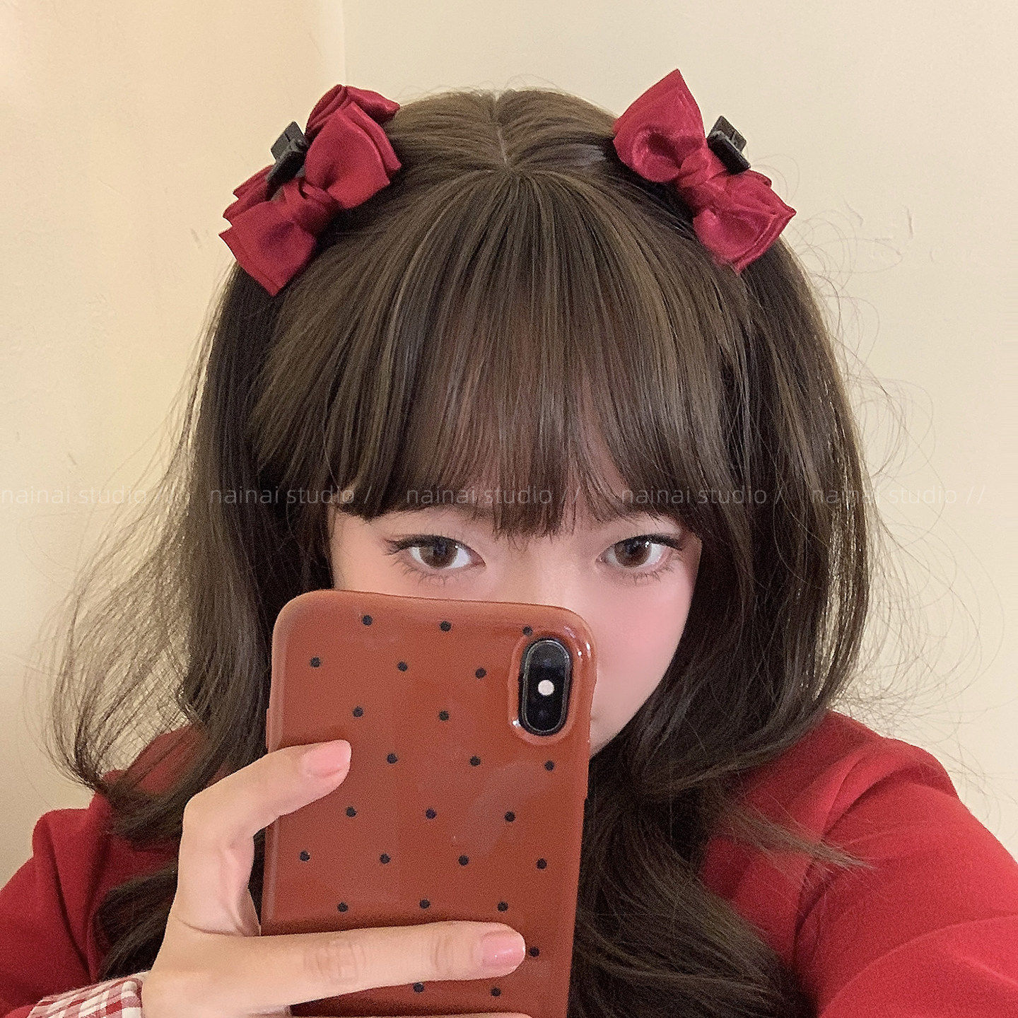 缎面蝴蝶结公主头小抓夹~新年红色侧边夹刘海夹前额夹子发饰头饰