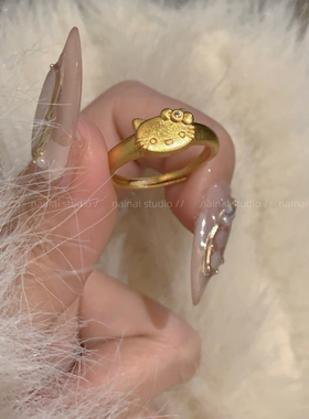KT戒指~哑光可爱古法Kitty猫咪精致食指戒甜美少女高级感小众指环
