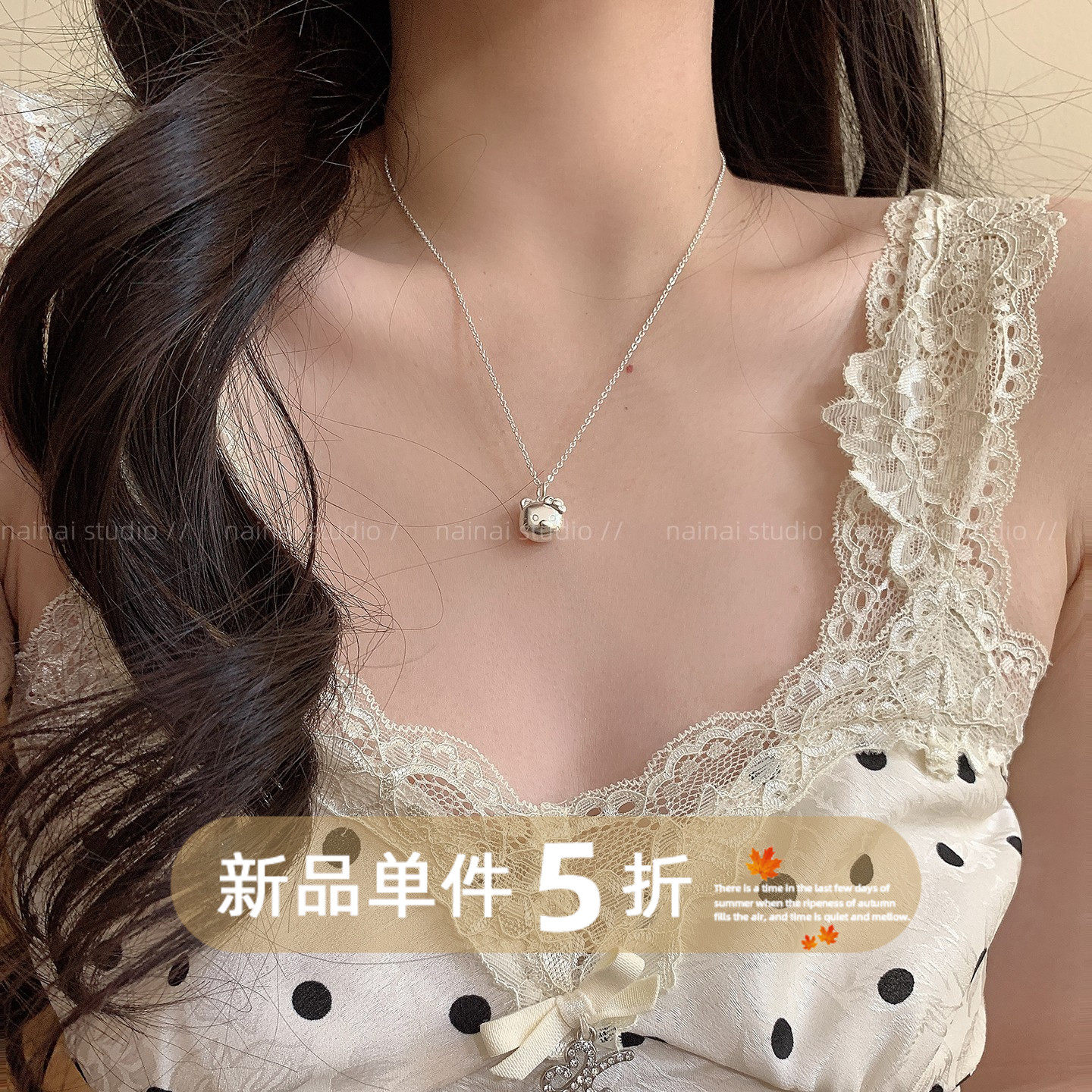 KT项链~磨砂银色kitty猫咪锁骨链2025新款甜美少女颈链卡通配饰A