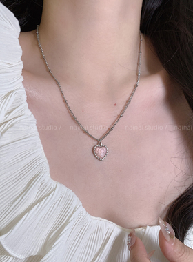 粉色爱心项链~甜美少女心温柔锁骨链2025新款小众设计高级感颈链A
