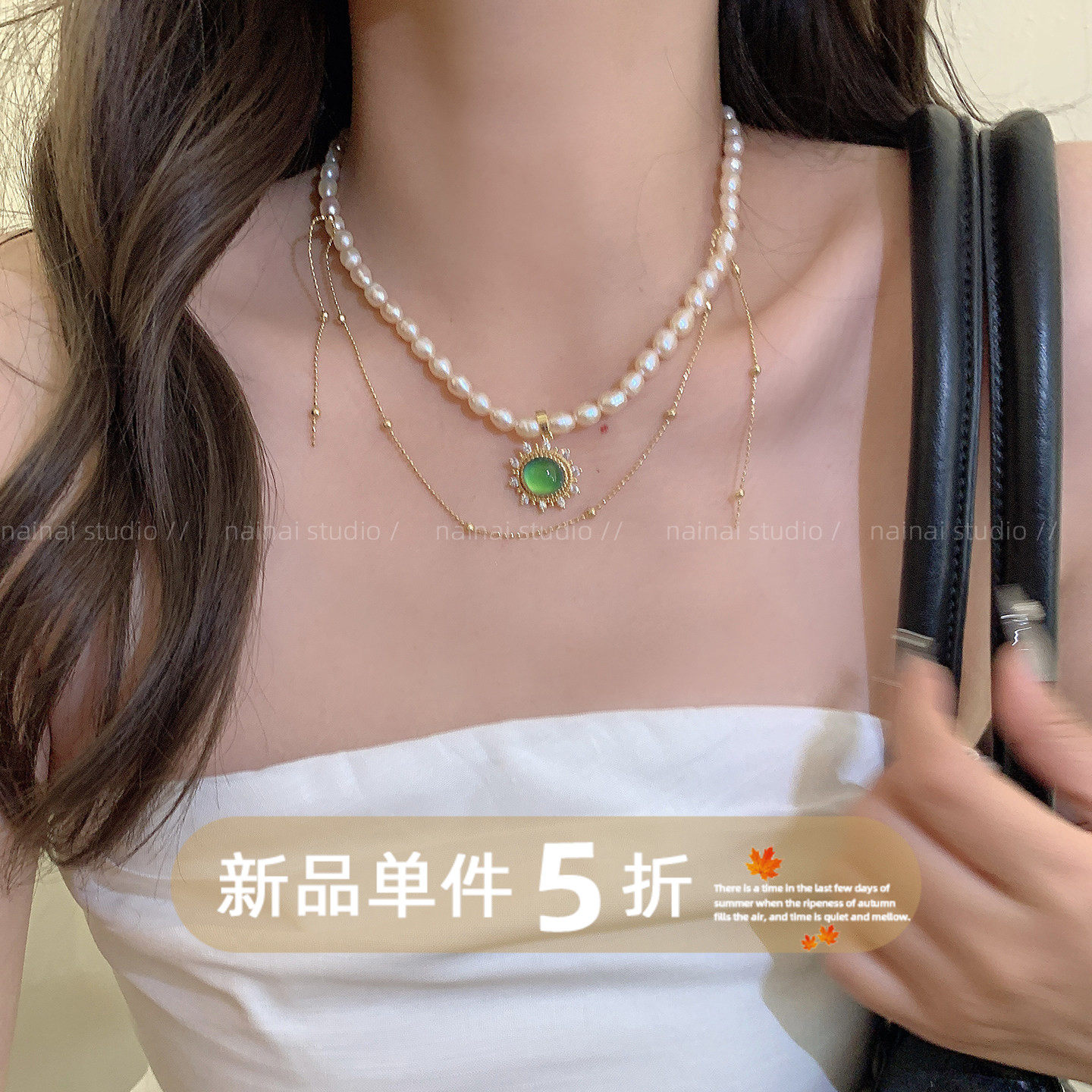 淡水珍珠项链~感温变色双层锁骨链宫廷风复古小众设计高级感颈链A