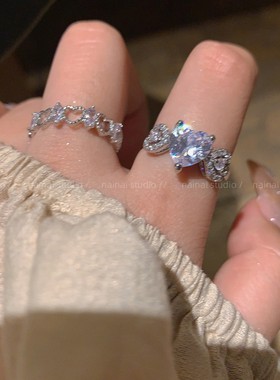 bling锆石戒指~爱心超闪高级感轻奢食指戒叠戴2023年新款指环女潮