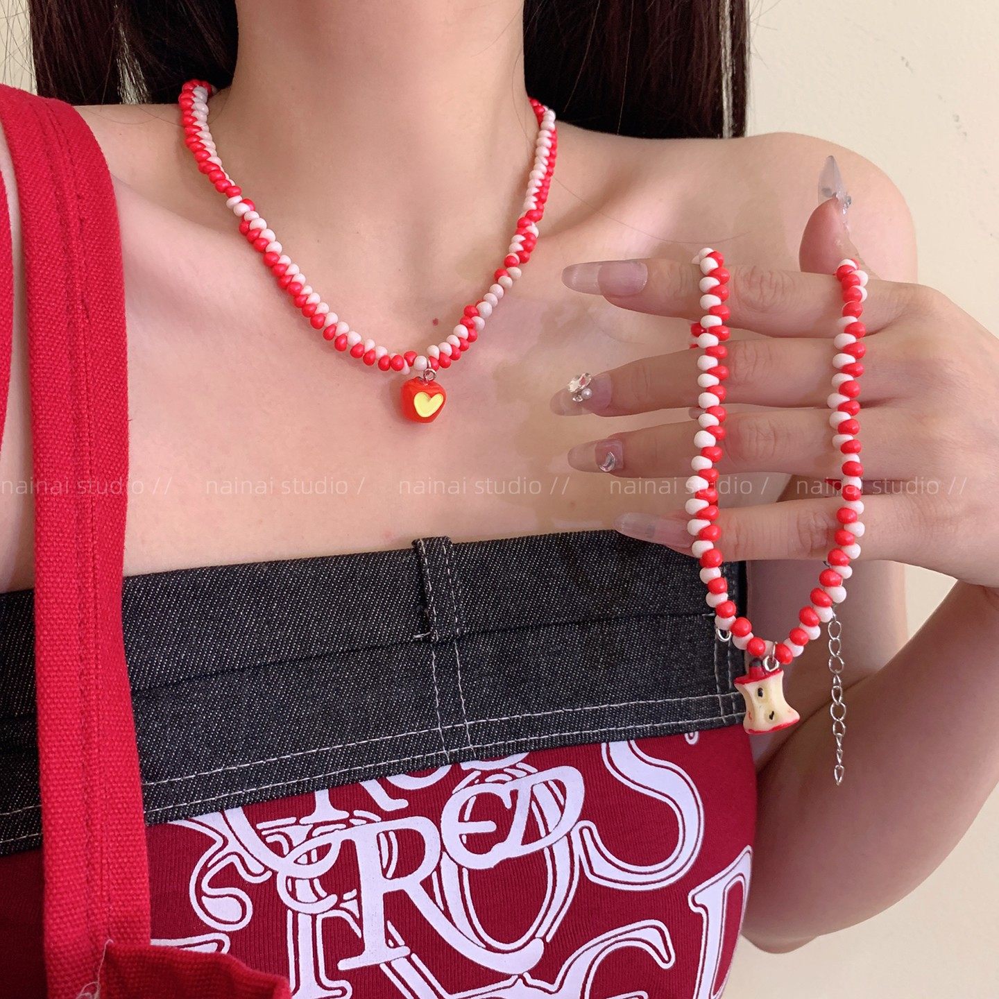 红苹果乐园~串珠夏季项链2025夏季新款锁骨链适合夏天配饰颈链女