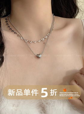 钛钢不掉色~双层爱心项链轻奢小众设计高级感锁骨链2025新款配饰A