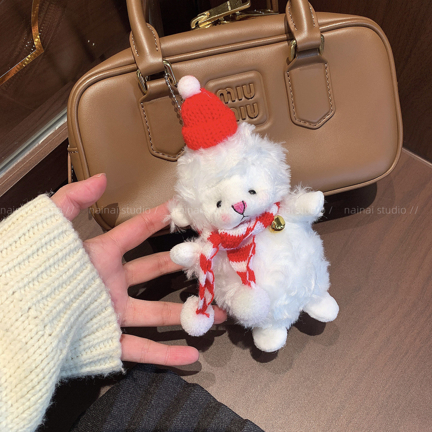 圣诞节小羊挂件~铃铛新年帽围巾毛绒公仔玩偶包包挂饰车钥匙扣女
