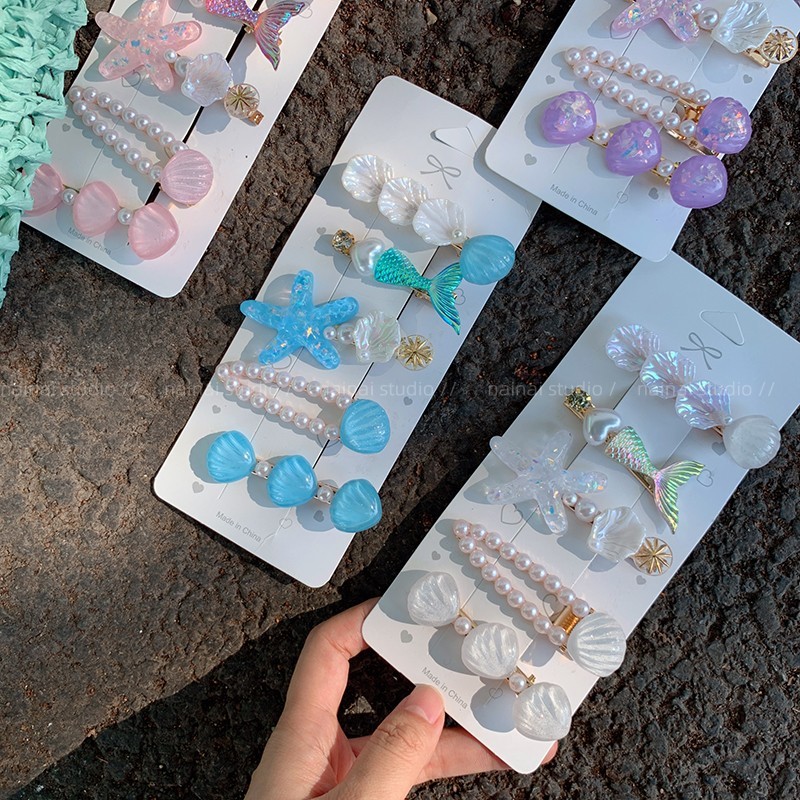 海星贝壳发夹~5只装！海边度假风侧边夹刘海夹碎发头饰美人鱼发饰