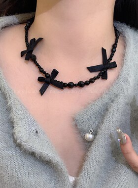 黑色蝴蝶结choker~韩系ins风复古法式高级感锁骨链项链颈链女A