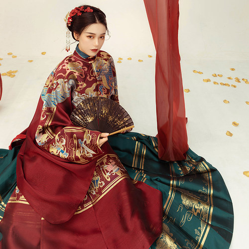 宴山亭原创汉服明制立领斜襟妆花上袄秋冬马面裙-白如意火琉璃