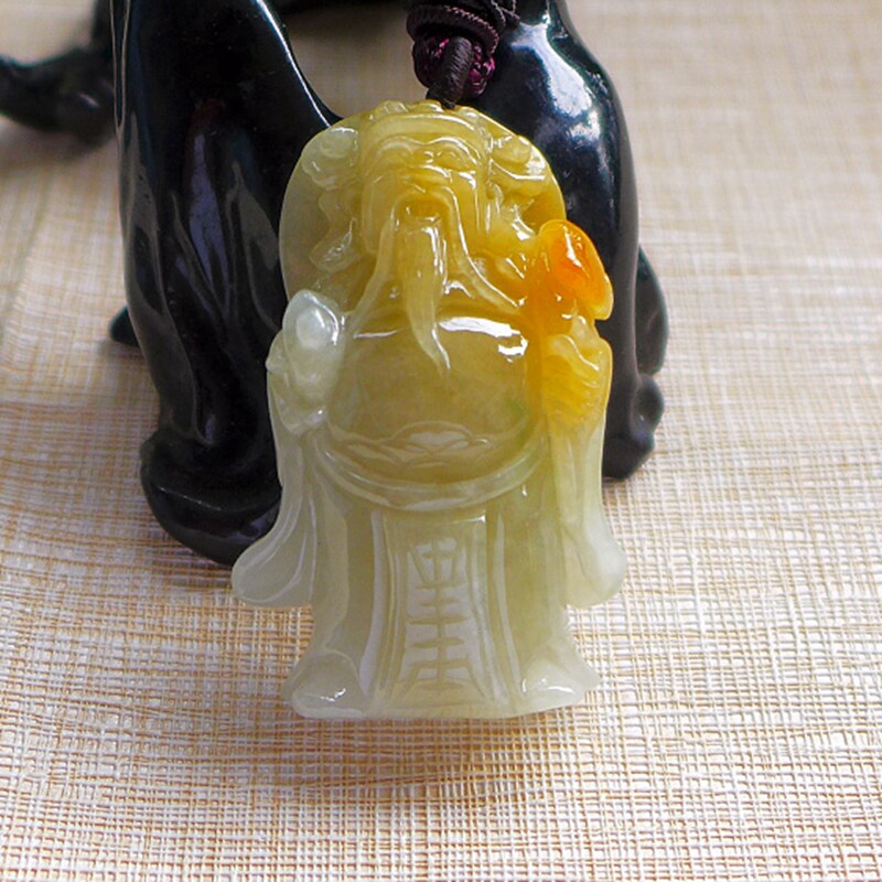 帝王黄财神爷冰糯种翡翠精雕挂件
