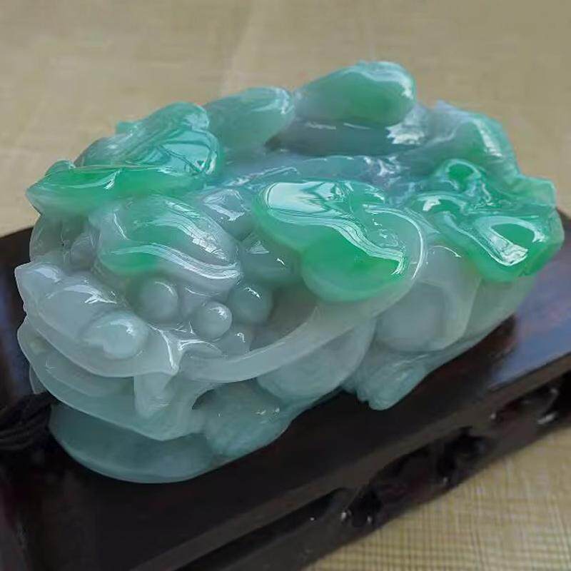转运藏品024# A货老种阳绿水润起胶精雕招财貔貅翡翠摆把件