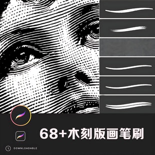 木刻版画笔刷procreate笔刷复古纹理排线笔刷