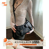 原创美式 ParoParo甜心轻朋克 新款 vintage铆钉腋下斜挎包擦色包