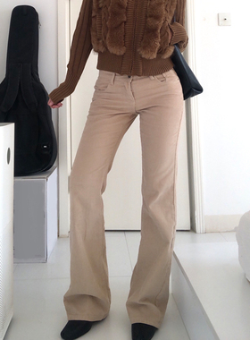 A BEAN 美式复古辣妹 低腰修身阔腿显瘦微喇长裤灯芯绒休闲喇叭裤