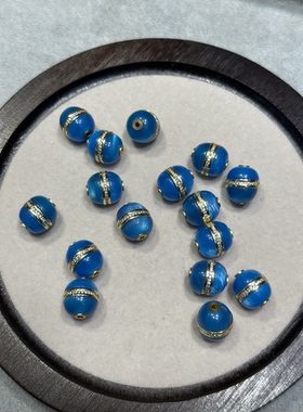 合成欧珀湖蓝色镶嵌汉堡珠12mm