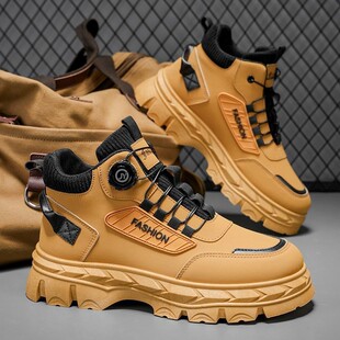 百搭高帮鞋 秋冬户外马丁靴厚底防滑增高防水鞋 真皮男鞋 断码