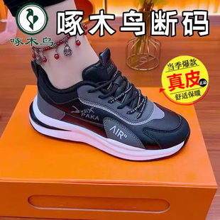 学生防滑运动老爹鞋 啄木鸟真皮断码 情侣小白鞋 男女同款 轻便透气鞋