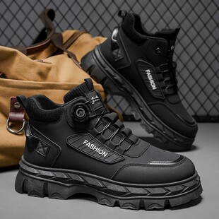 百搭高帮鞋 秋冬户外马丁靴厚底防滑增高防水鞋 真皮男鞋 断码
