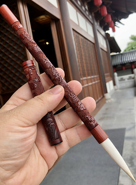 祥云雕龙笔杆纯羊毫毛笔善琏湖笔行家书法绘画毛笔