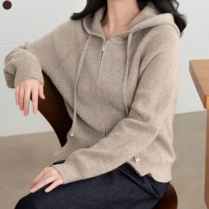 蒋欣同款爆款升级宽松连帽系带软糯针织开衫26冬新品