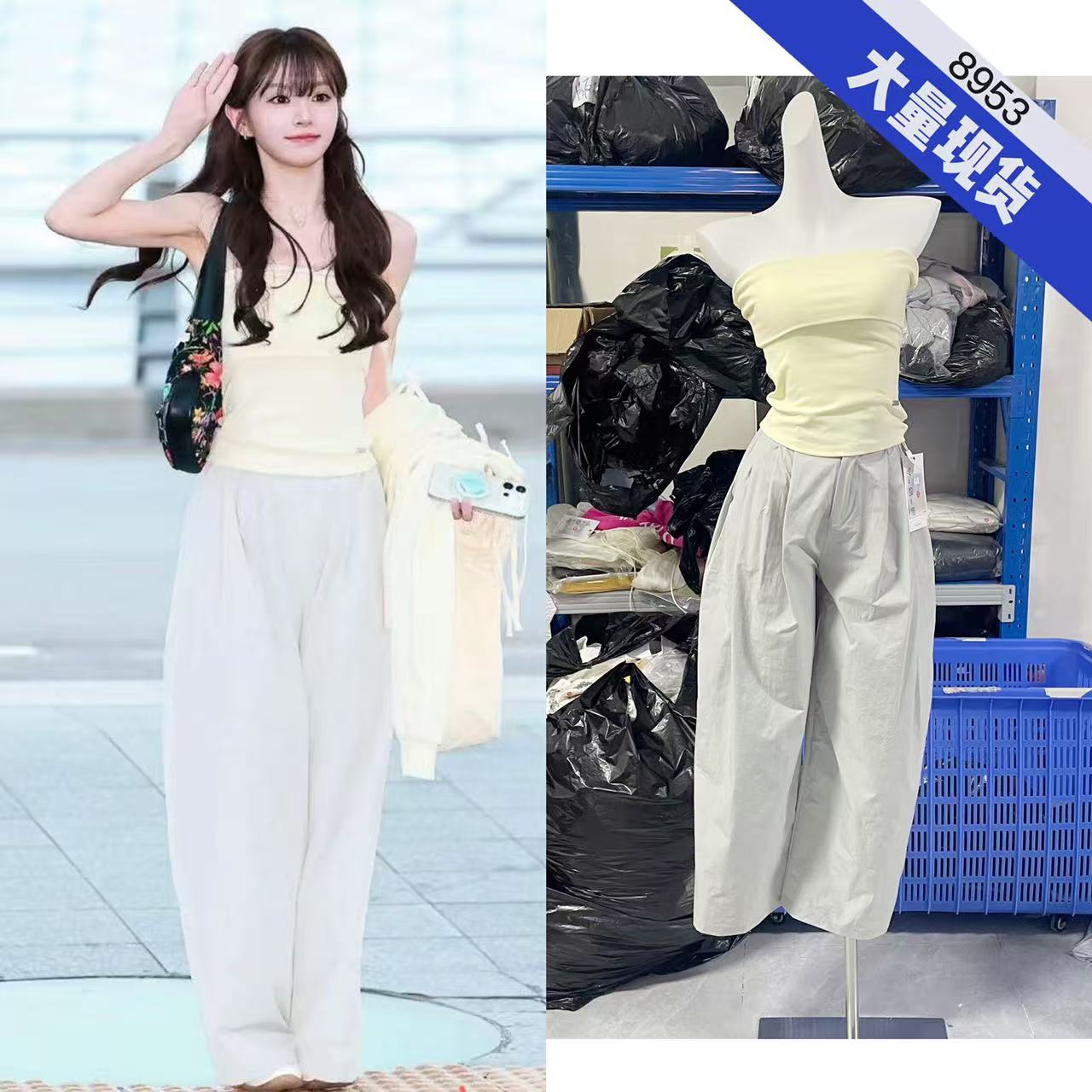 田曦薇同款韩系修身抹胸套装