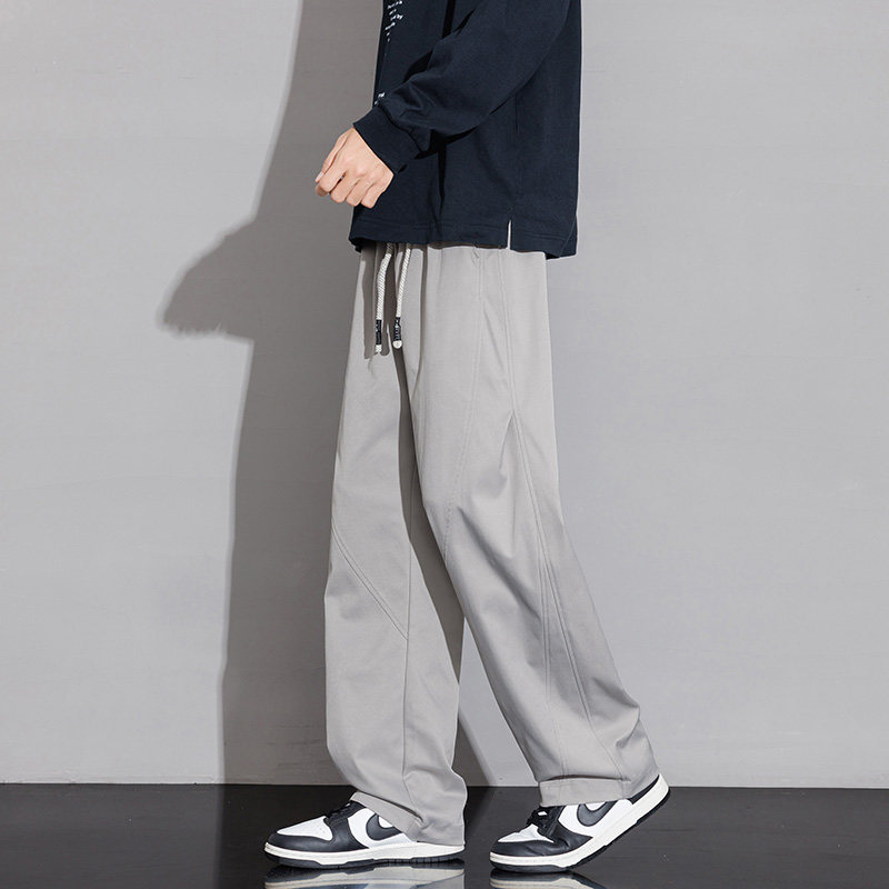 男士休闲直筒裤灰色抽绳宽松长裤简约运动风垂感加大加肥纯色裤子