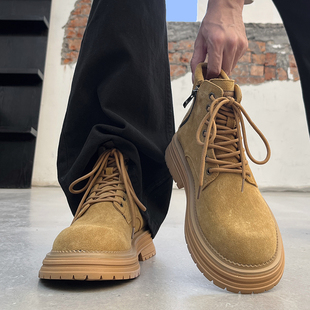 中帮户外工装 马丁靴男款 2026春季 英伦风透气高帮情侣大黄靴美式 鞋