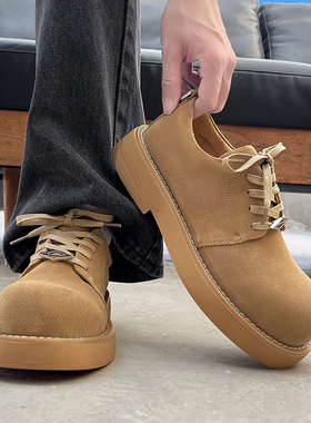 棕黄色米奇大头鞋巴黎德比鞋男休闲增高圆头皮鞋潮高级感cleanfit