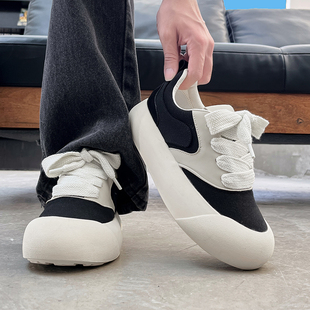 小众厚底面包鞋男透气老爹鞋厚底德训鞋子大头国潮休闲帆布板鞋