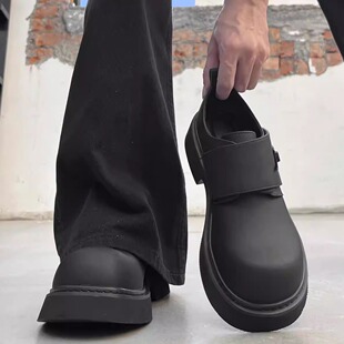 小众设计感德比鞋男生cleanfit方头魔术贴高级发型师皮鞋5cm增高