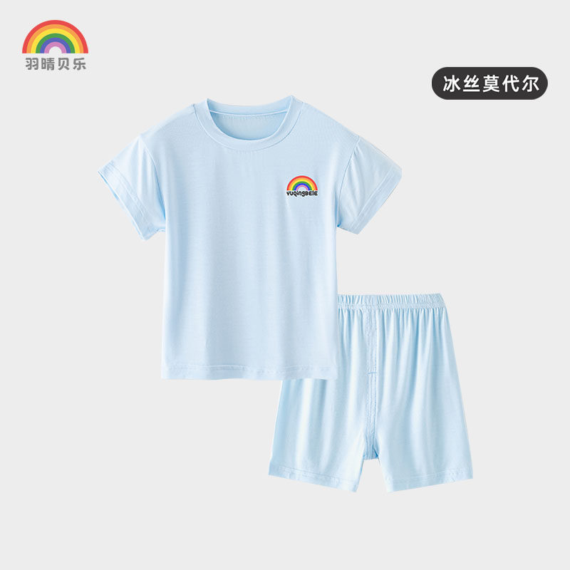 夏季短袖短裤套装冰丝儿童T恤开裆外穿居家睡衣空调服男女童圆领,童装/婴儿装/亲子装,套装,淘宝优惠券,粉丝福利购,淘宝优惠卷