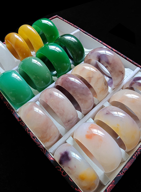 真玉镯轮胎手镯天然玉石镯子宽版宽胎妈妈镯飘花东陵玉黄龙玉镯