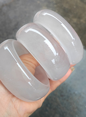 轮胎版玉石镯子冰种白月光手镯天然白玉手镯冰冰款金丝玉宽版玉镯