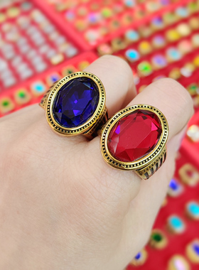 简约百搭男女款戒指多切面锆石红宝石戒指胖手戒指夫妻款情侣戒指