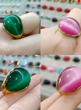 时尚立体弧形猫眼石戒指情侣款