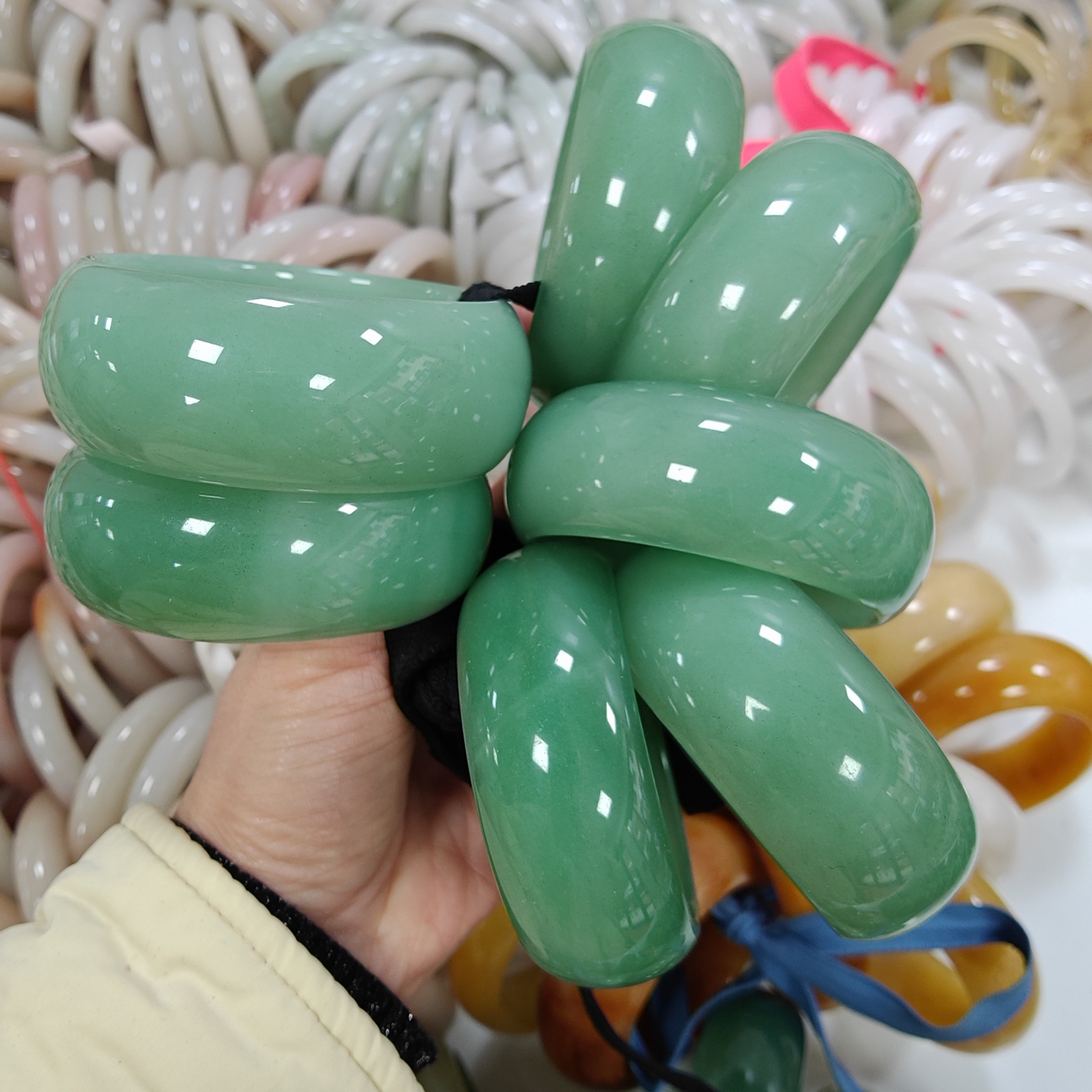 一物一图轮胎版手镯天然玉石宽版东陵玉镯子加宽翠绿色妈妈玉镯