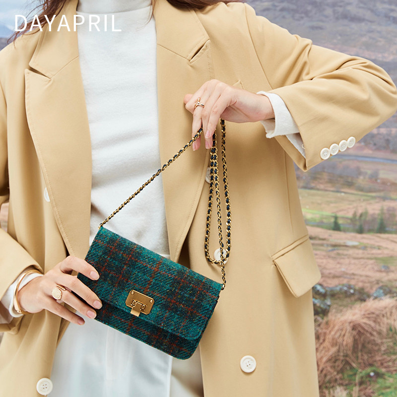 槐月HarrisTweed简约格子小方包斜跨百搭两用单肩英伦风复古女包