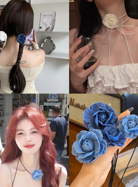 花朵颈链布艺甜美绑带女