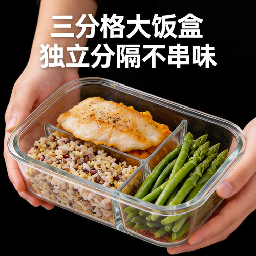 ASVEL食品级玻璃分格密封饭盒