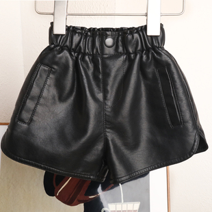 女童短裤春秋冬加绒加厚外穿洋气PU百搭儿童皮短裤女孩打底靴裤