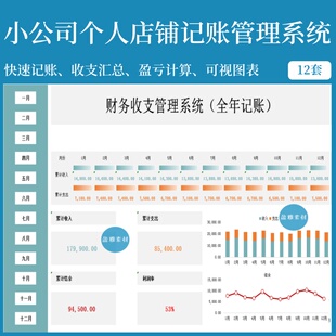 小公司个人财务会计记账管理系统全年记账收入支出利润EXCEL表格