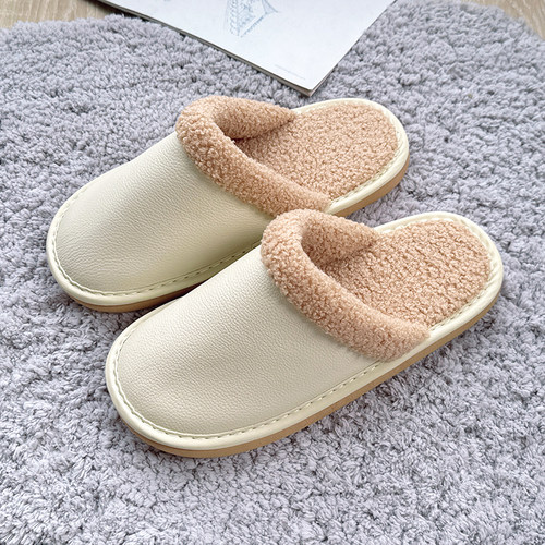 冬款头层牛皮室内棉拖鞋防滑
