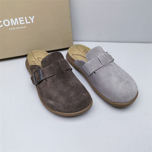 comely/康莉正品撤柜新款复古风牛皮包头舒适软木一脚蹬男勃肯鞋