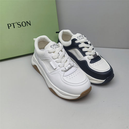 PT'SON/百田森正品商场撤柜厚底轻便圆头系带春季运动虚线小白鞋