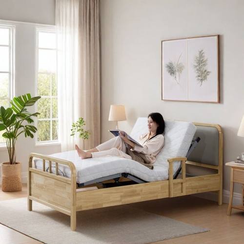 实木橡胶木外框智能电动床