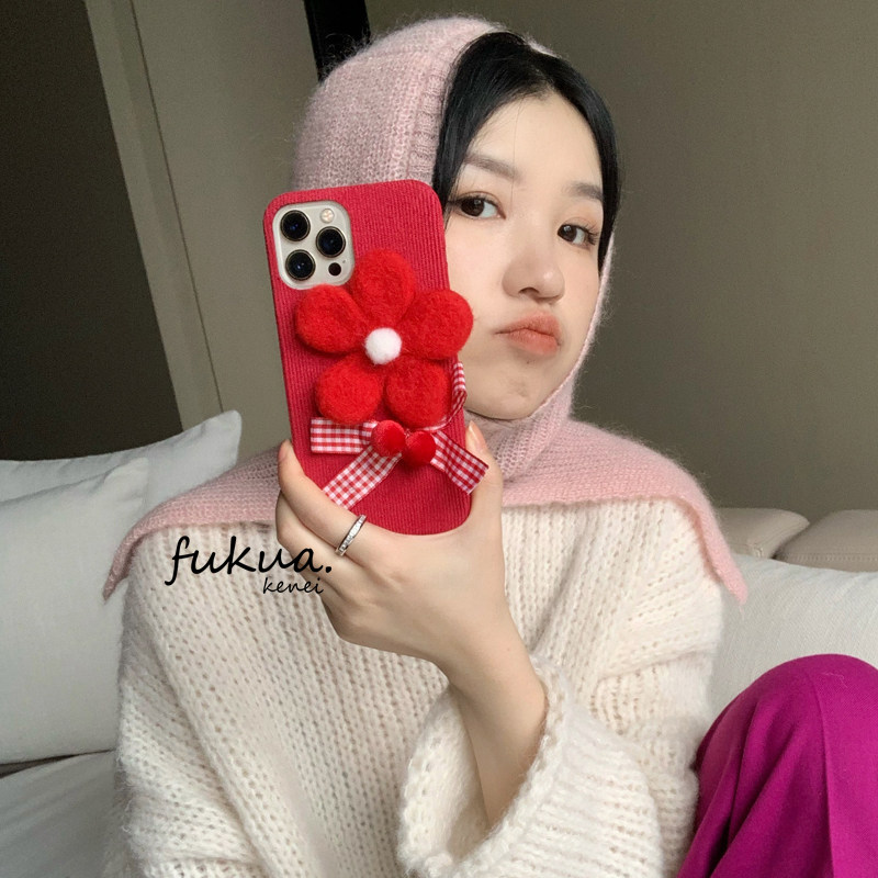 浮夸壳内适用于原创灯芯绒花朵手机壳iphone12冬季圣诞新年手机壳
