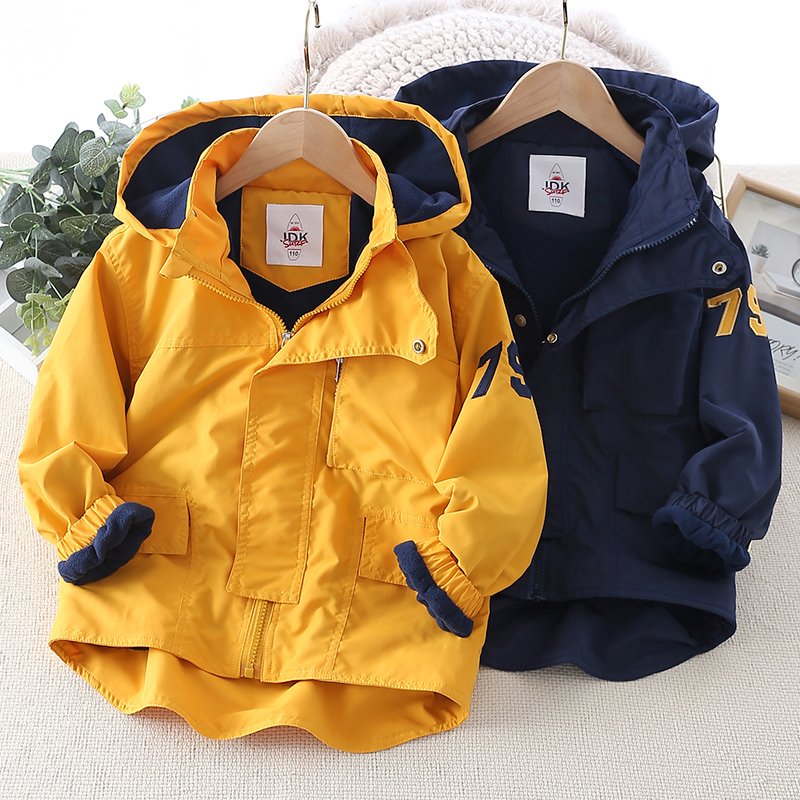 连帽儿童外套加绒中大童风衣洋气