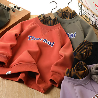 半高领男童加绒卫衣加厚保暖冬季